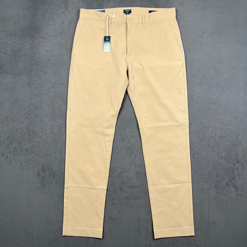 J.Crew Factory Slim Fit Tech Chino Pant Mens 33x32 Tan Stretch Trousers NEW